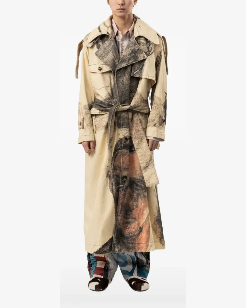 KidSuper sketched-face trench coat - Nude Nude