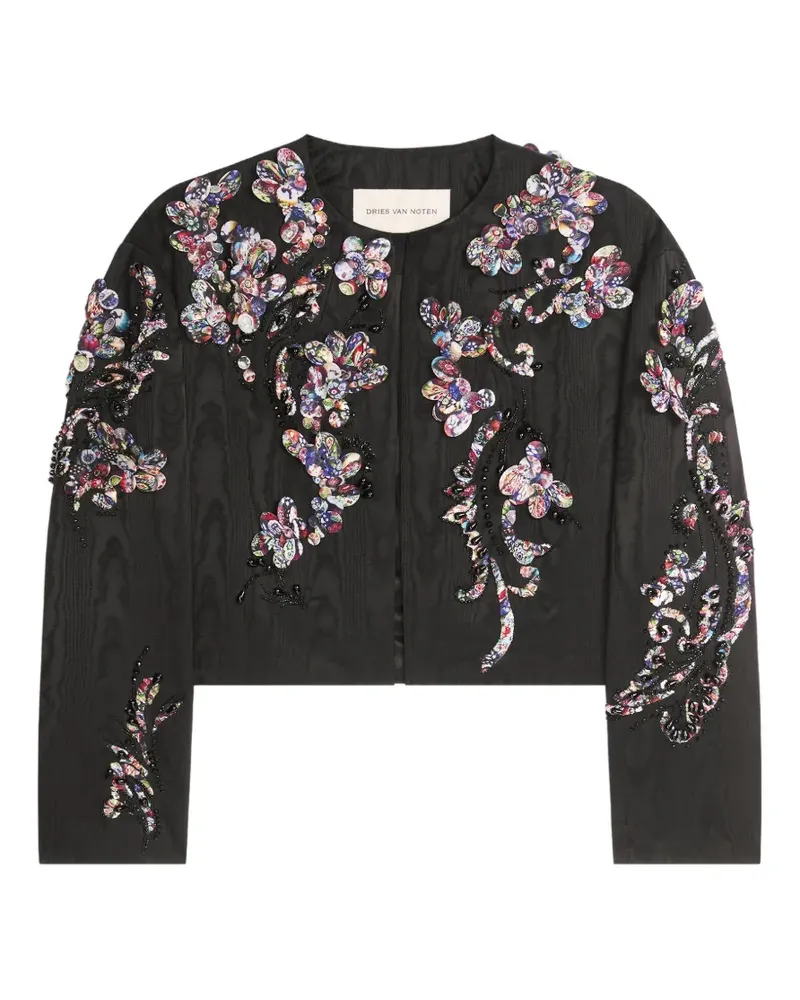 Dries van Noten Bestickte Moiré-Jacke - Schwarz Schwarz
