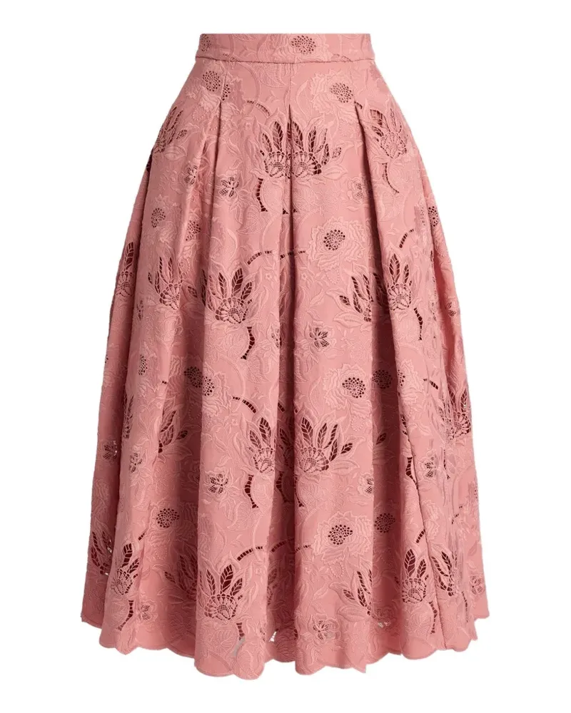 Erdem floral-cutwork pleated skirt - Rosa Rosa