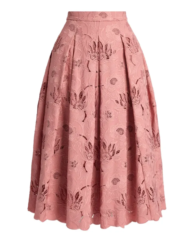 Erdem floral-cutwork pleated midi full skirt - Rosa Rosa