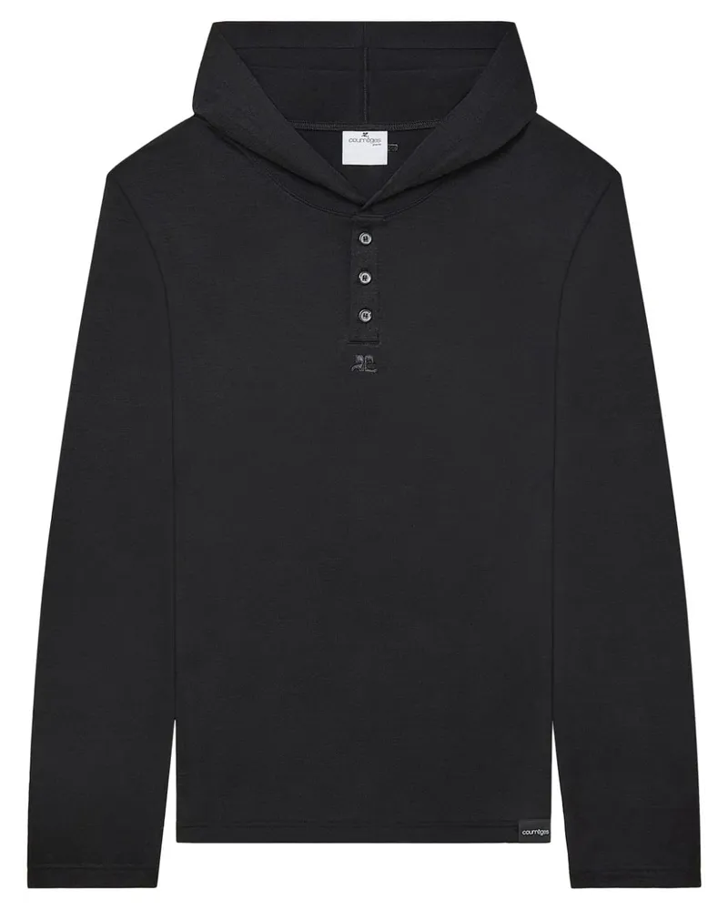 Courrèges Fein gestrickter Hoodie - Schwarz Schwarz