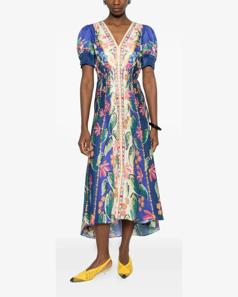 Saloni Lea floral V-neck midi dress - Blau Blau