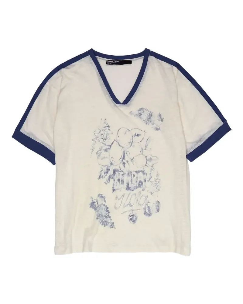 BIMBA Y LOLA Gestreiftes T-Shirt mit Früchte-Logo - Weiß Weiß