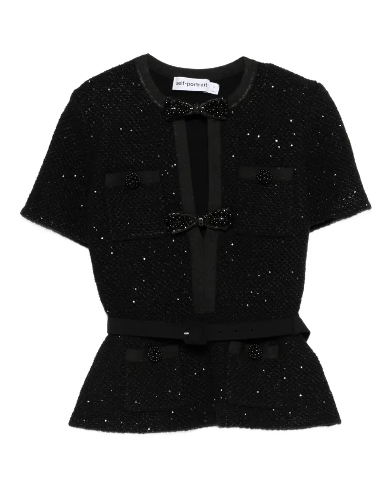 Self-Portrait Kurzärmeliges Paillettenoberteil - Schwarz Schwarz
