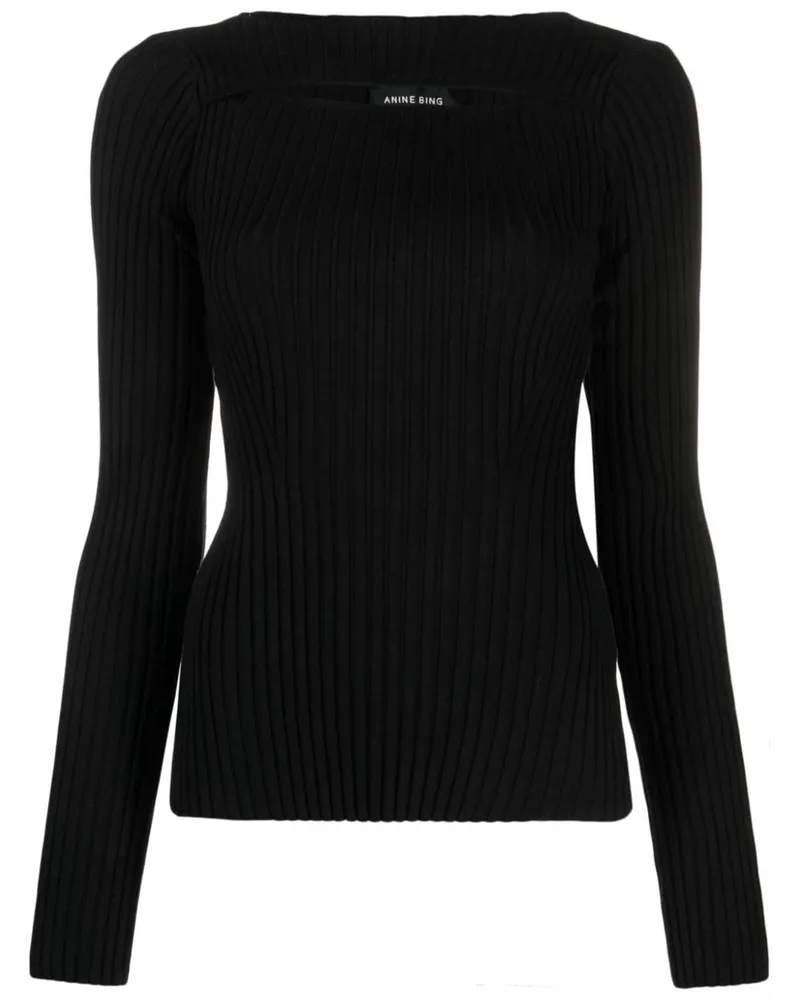 Anine Bing Geripptes Strickoberteil mit Cut-Out - Schwarz Schwarz