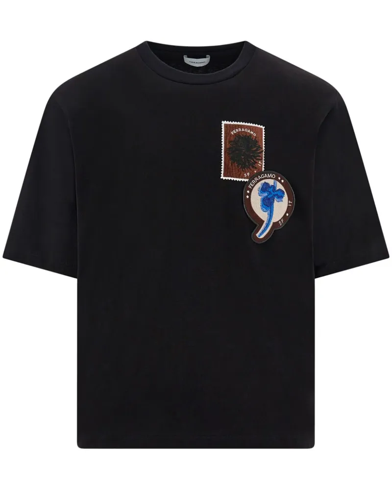 Ferragamo T-Shirt mit Logo-Patch - Schwarz Schwarz