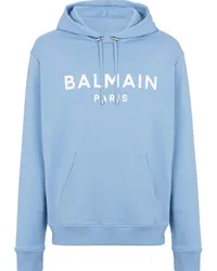 Balmain Hoodie aus Bio-Baumwolle mit Logo-Print Blau