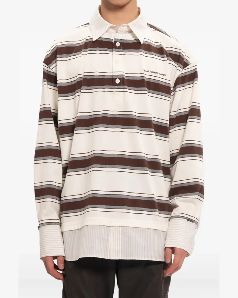 Feng Chen Wang striped layered-detail polo shirt - Nude Nude