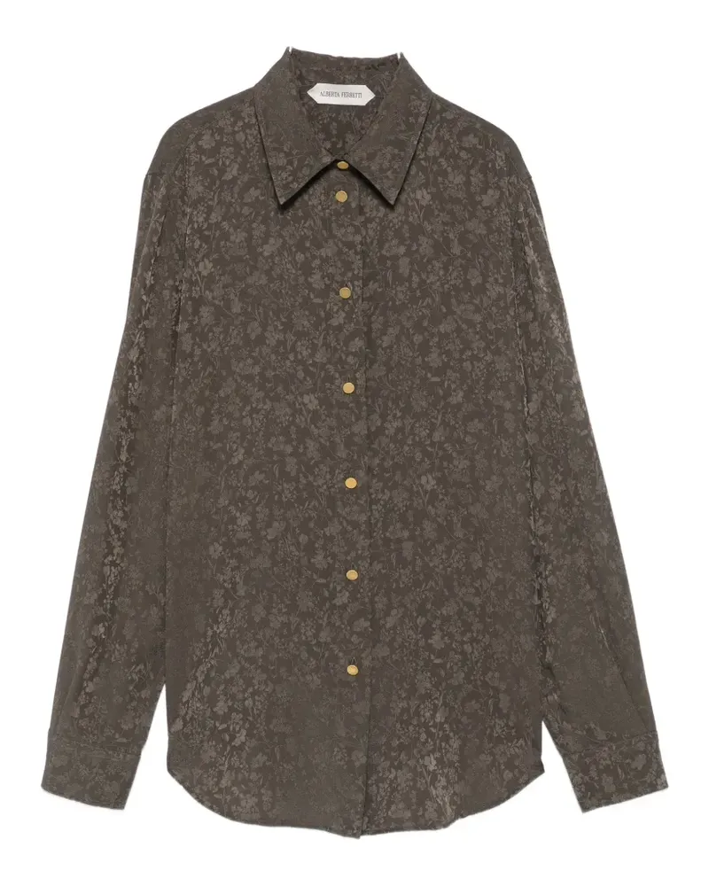 Alberta Ferretti floral-jacquard pussy-bow shirt - Grau Grau