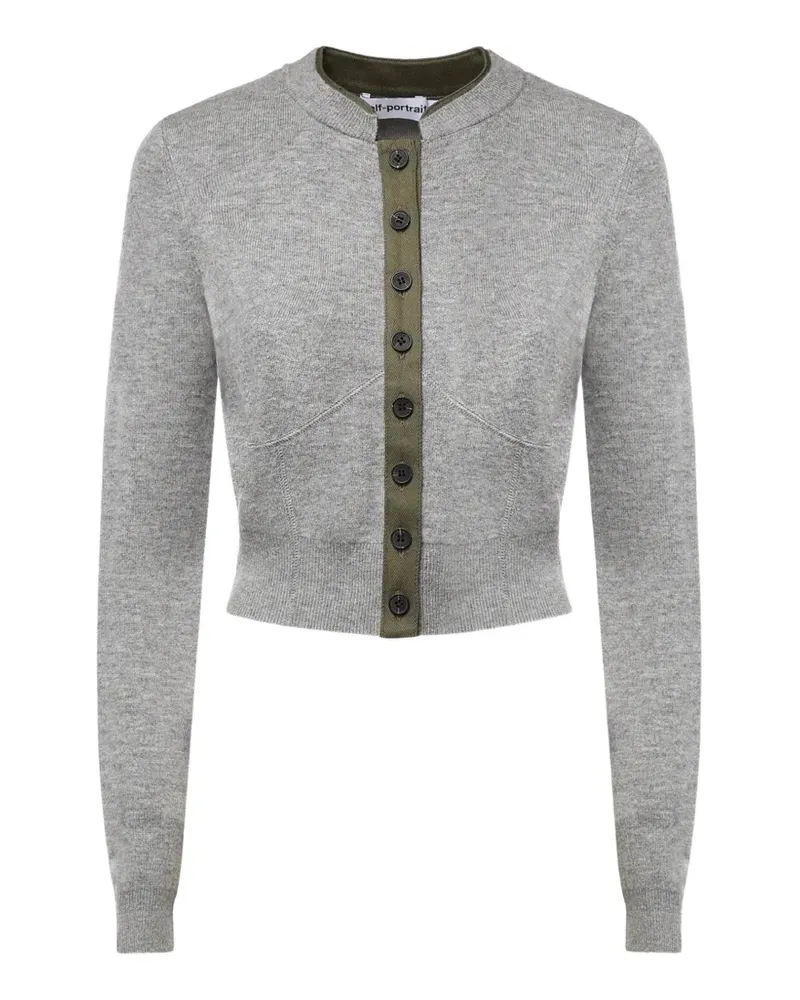 Self-Portrait Cardigan mit Kontrastblende - Grau Grau