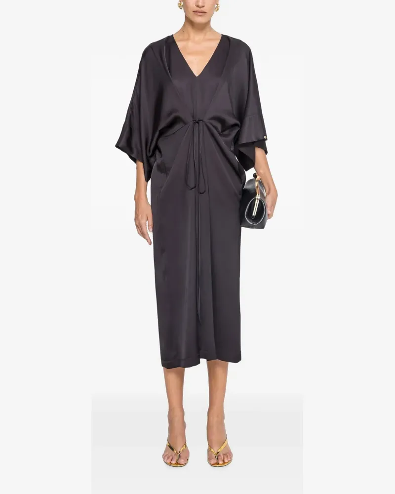 NISSA drawstring viscose midi dress - Schwarz Schwarz