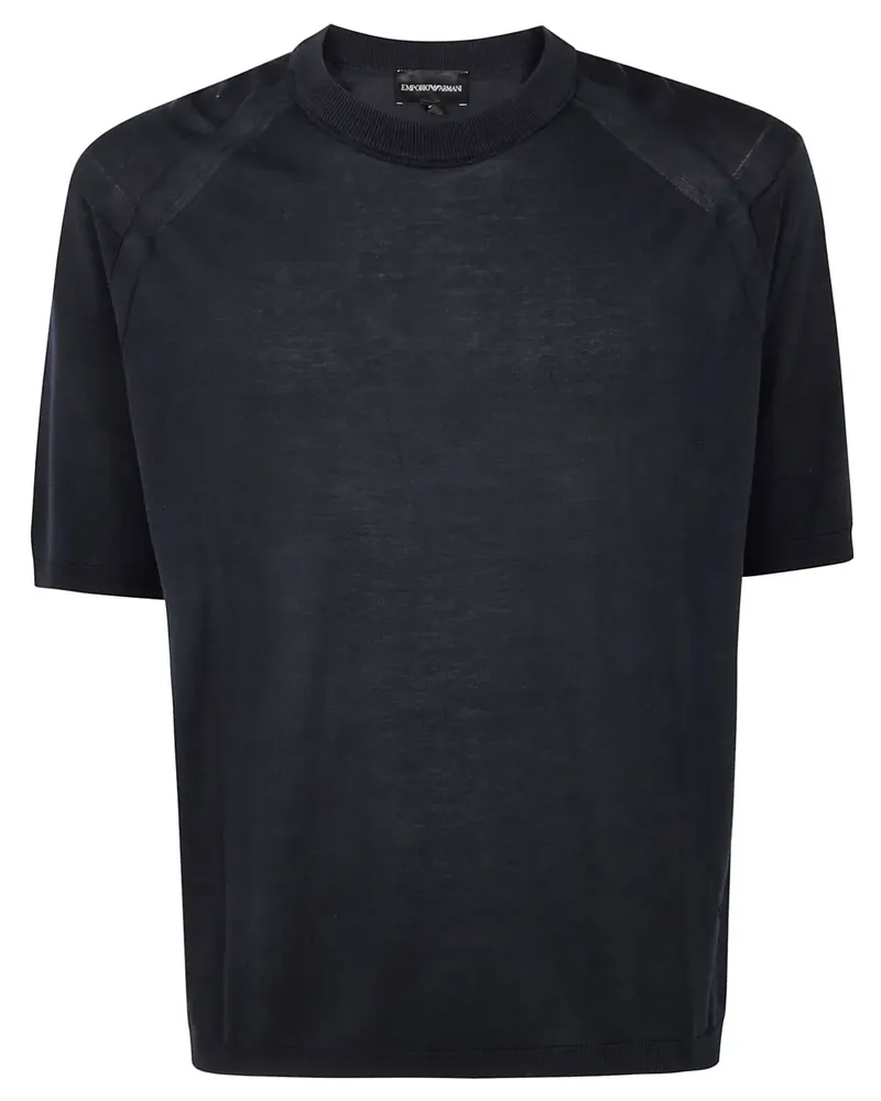 Emporio Armani Fein geripptes T-Shirt - Blau Blau