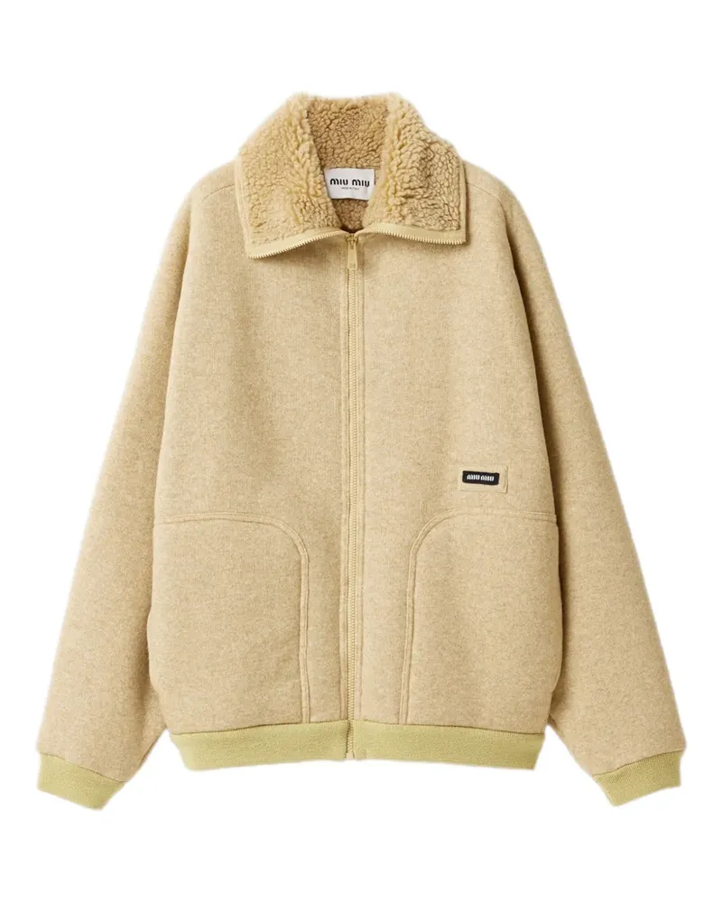 Miu Miu Jacke aus Shearling mit Reißverschluss - Nude Nude
