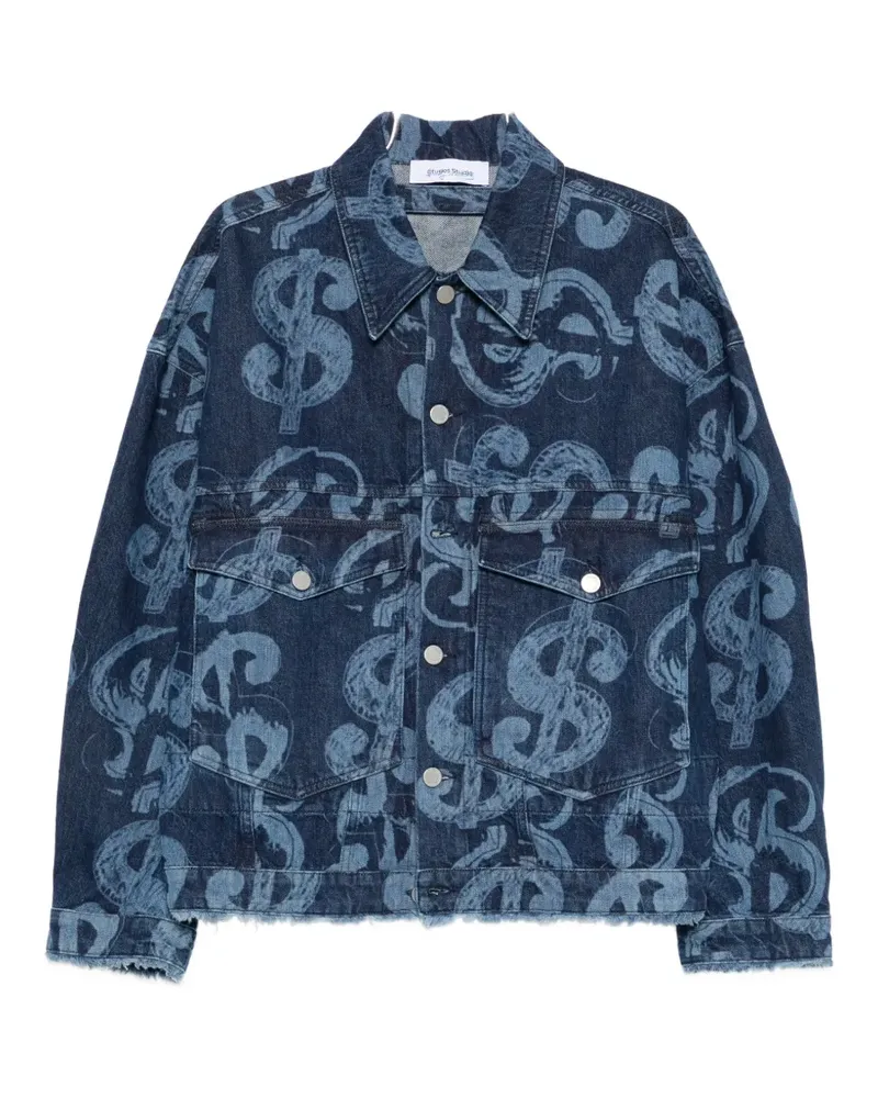Études Studio dollar-print raw-edge denim jacket - Blau Blau