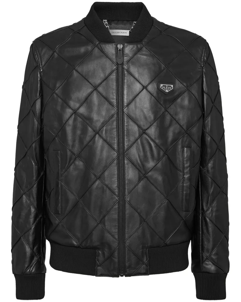 Philipp Plein Gesteppte Bomberjacke aus Leder - Schwarz Schwarz