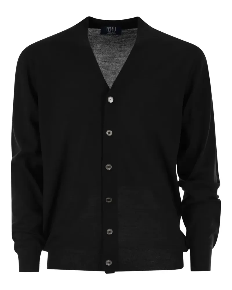 Fedeli Geknöpfter Cardigan mit V-Ausschnitt - Schwarz Schwarz