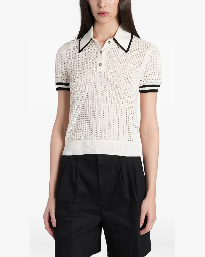 Alice + Olivia open-knit contrast-trim polo shirt - Nude Nude