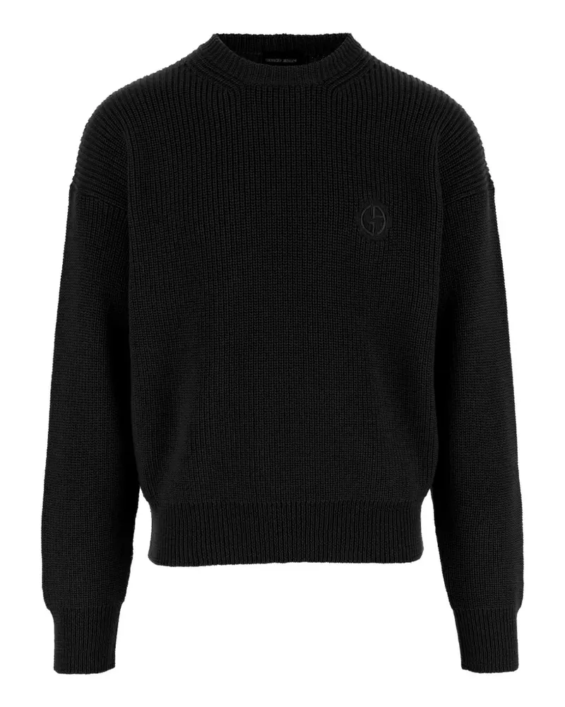 Giorgio Armani Gerippter Pullover mit Logo-Patch - Schwarz Schwarz