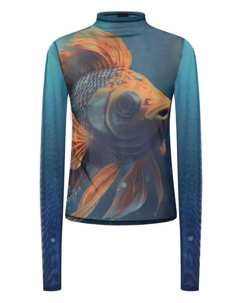 Pinko Mesh-Oberteil mit Fisch-Print - Grün Grün