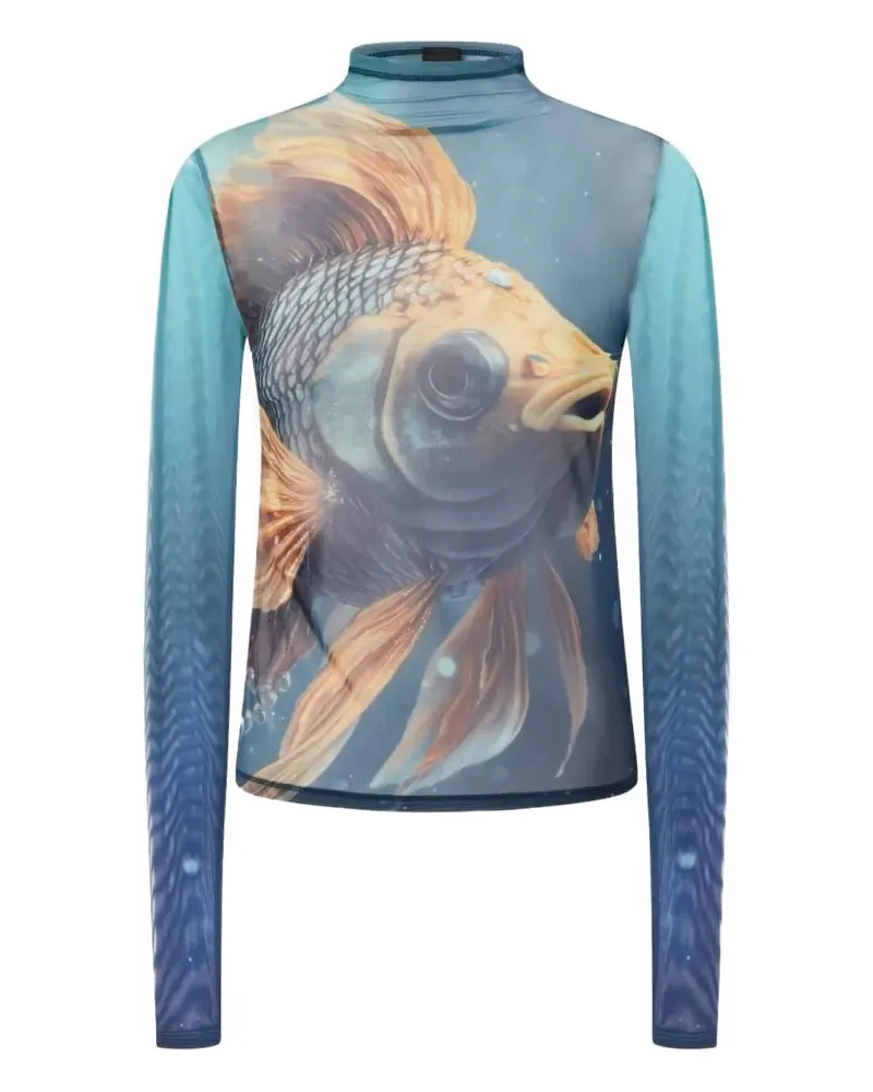 Pinko Mesh-Oberteil mit Fisch-Print - Grün Grün