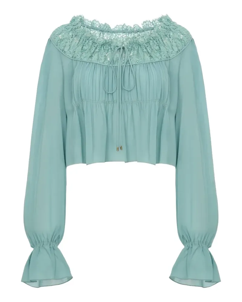 Chloé Cropped-Seidenbluse mit U-Ausschnitt - Blau Blau
