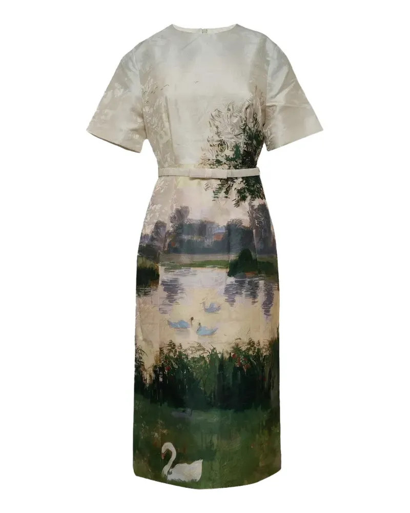 LEO LIN Elizabeth Jacquard-Midikleid mit kurzen Ärmeln - Grün Grün