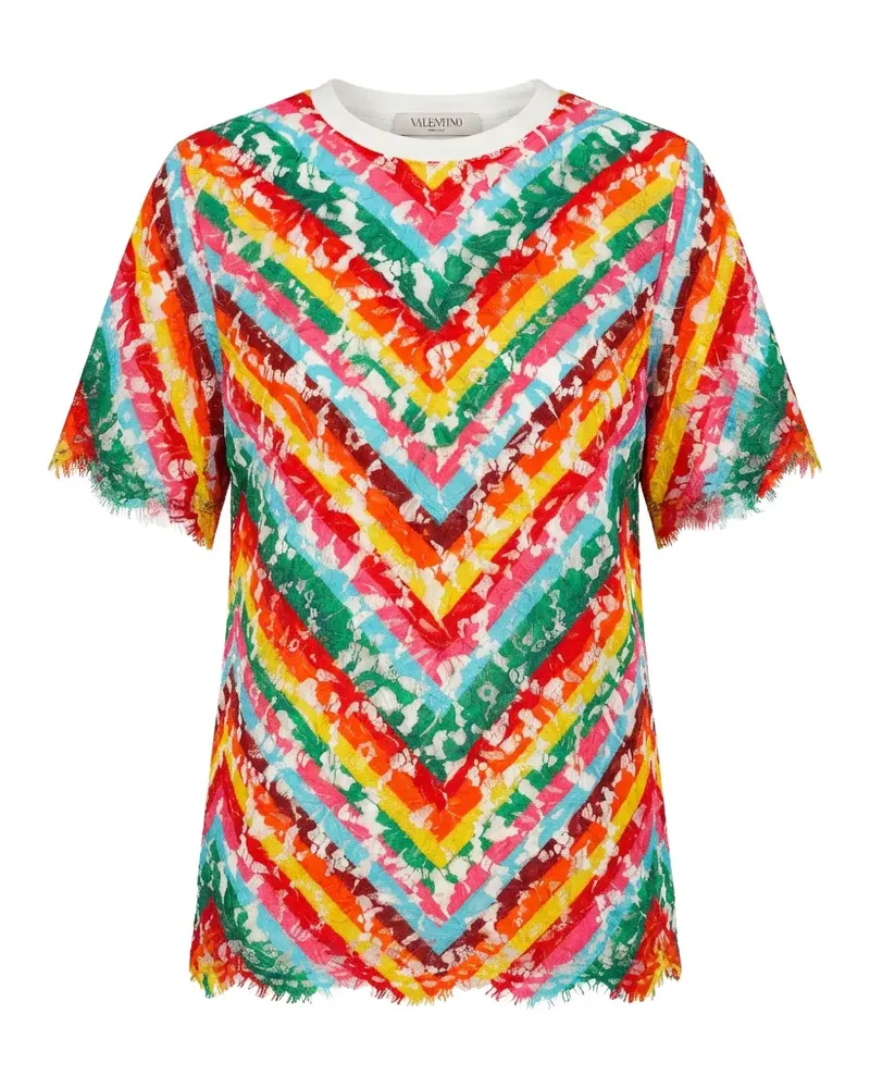 Valentino Garavani chevron lace-panel T-shirt - Rot Rot