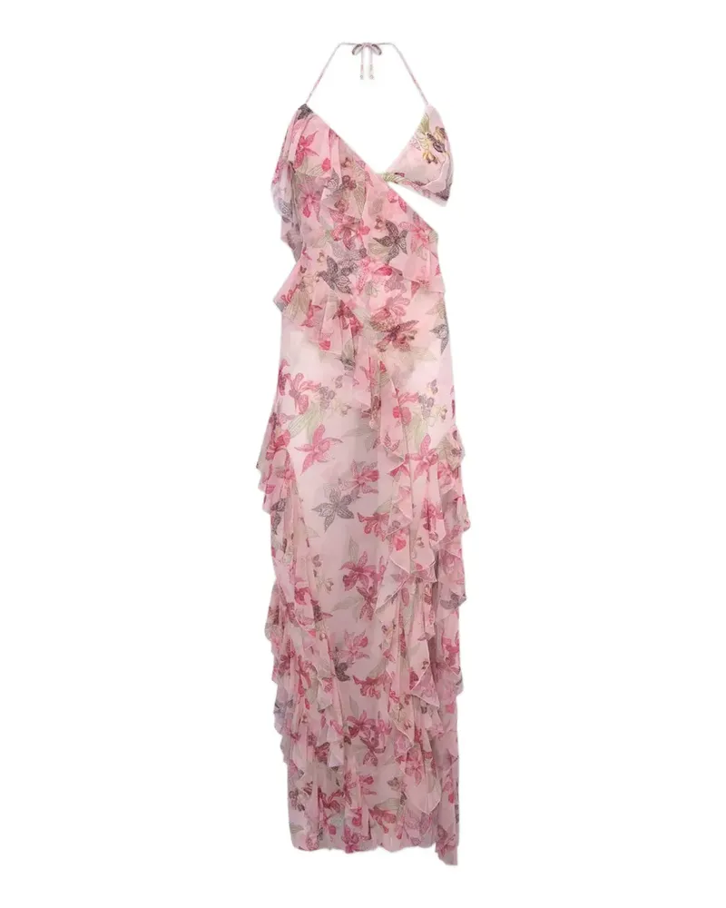 Pat Bo Orchid Bloom floral-print cut-out ruffled maxi dress - Rosa Rosa