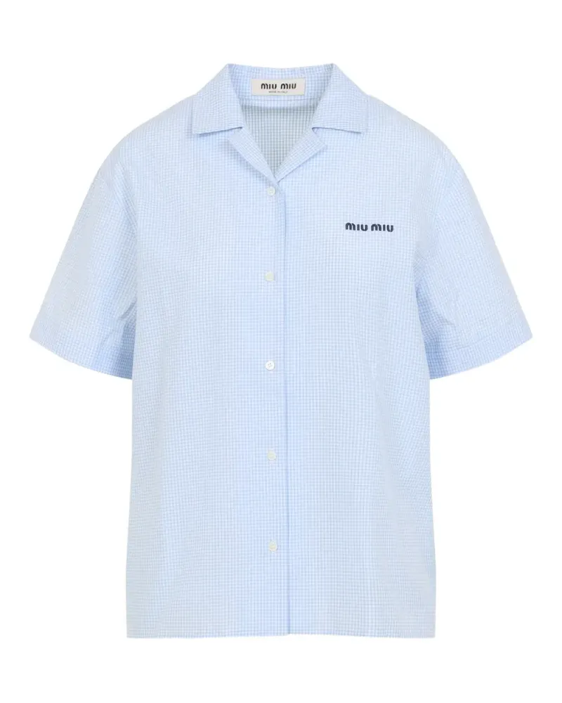 Miu Miu gingham-check logo-embroidered shirt - Blau Blau