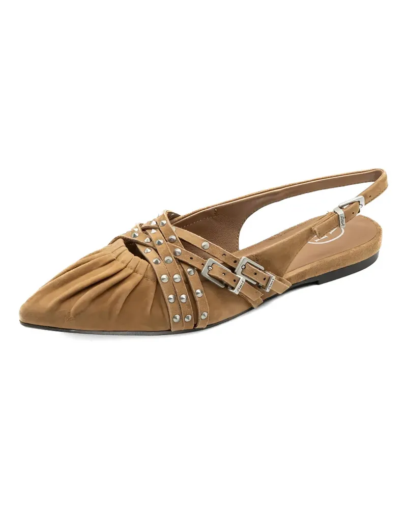 ash Bianca stud-embellished ruched flat pumps - Nude Nude