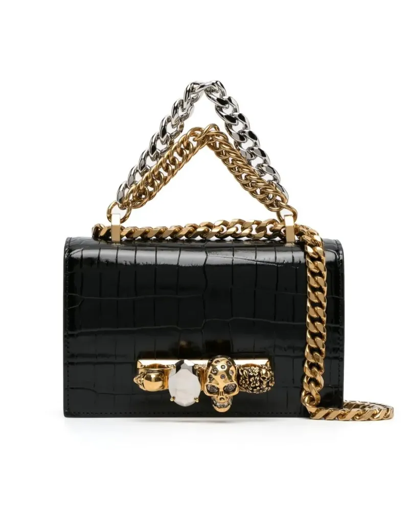 Alexander McQueen Schultertasche mit Kroko-Effekt - Schwarz Schwarz