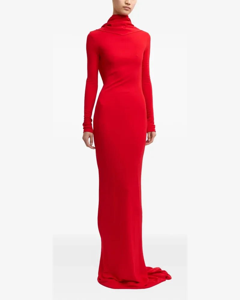 16ARLINGTON Figurbetontes Foyle Langarm-Maxikleid mit drapiertem Ausschnitt - Rot Rot