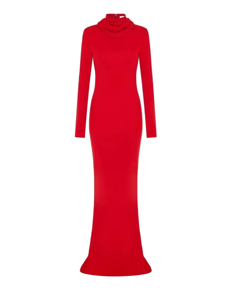 16ARLINGTON Foyle draped-neck long-sleeved bodycon maxi gown dress - Rot Rot