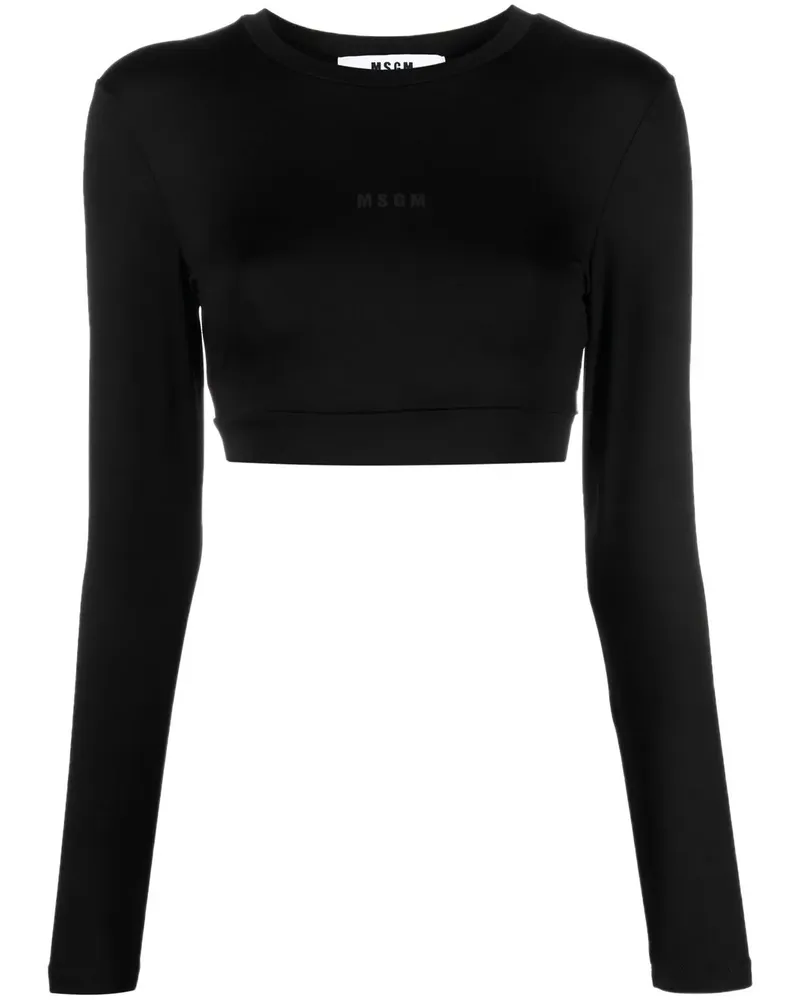 MSGM Cropped-Oberteil mit Logo-Print - Schwarz Schwarz