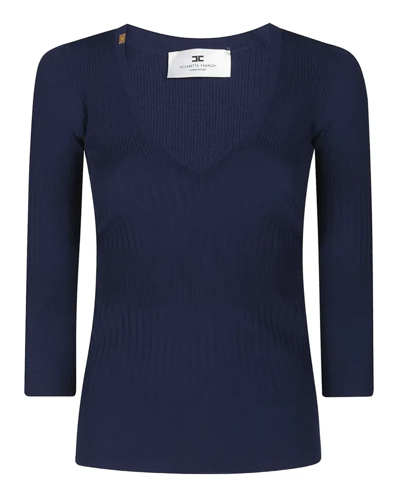 Elisabetta Franchi Gerippter Pullover mit V-Ausschnitt - Blau Blau