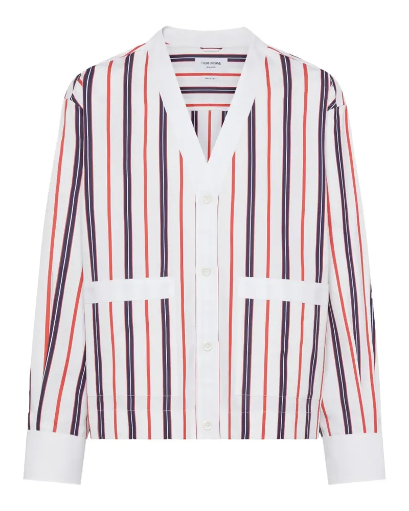 Thom Browne Gestreiftes Popeline-Hemd - Weiß Weiß