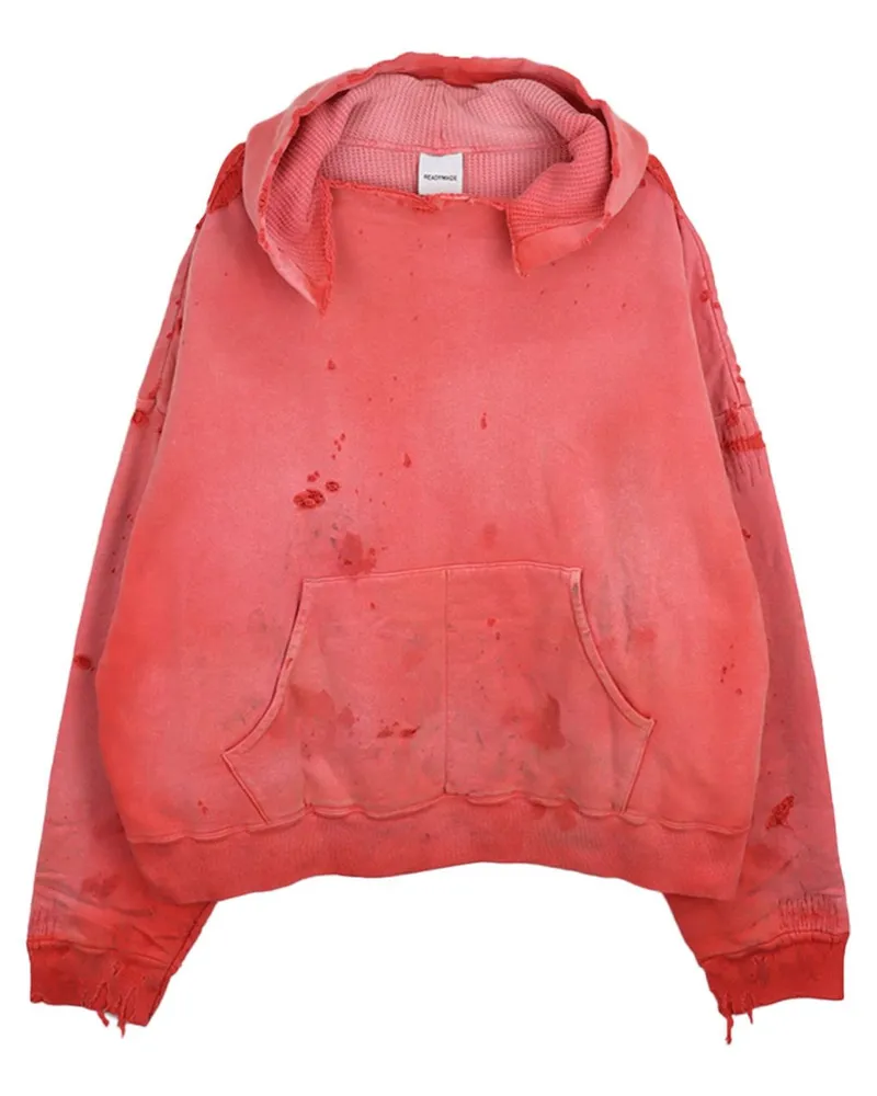 READYMADE Hoodie im Distressed-Look - Rot Rot