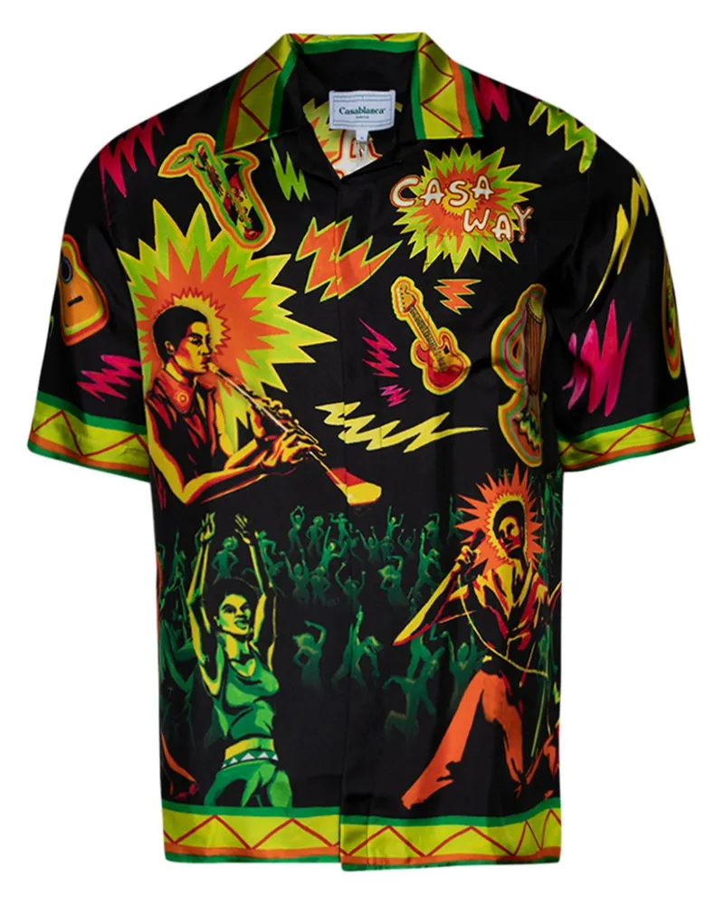 Casablanca Paris Seidenhemd mit grafischem Print - Schwarz Schwarz