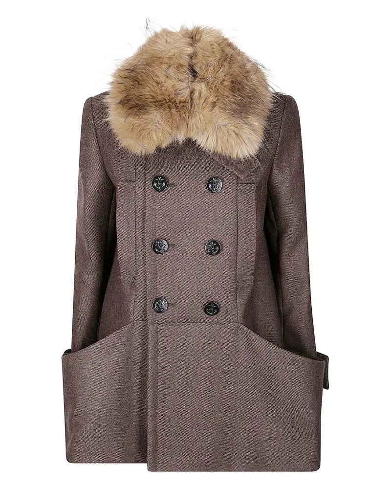 Sacai Doppelreihiger Mantel mit Pelzkragen - Braun Braun