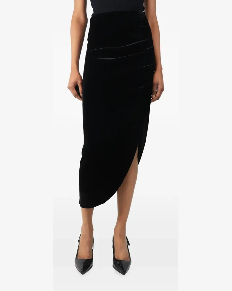 Veronica Beard ruched velvet midi skirt - Schwarz Schwarz