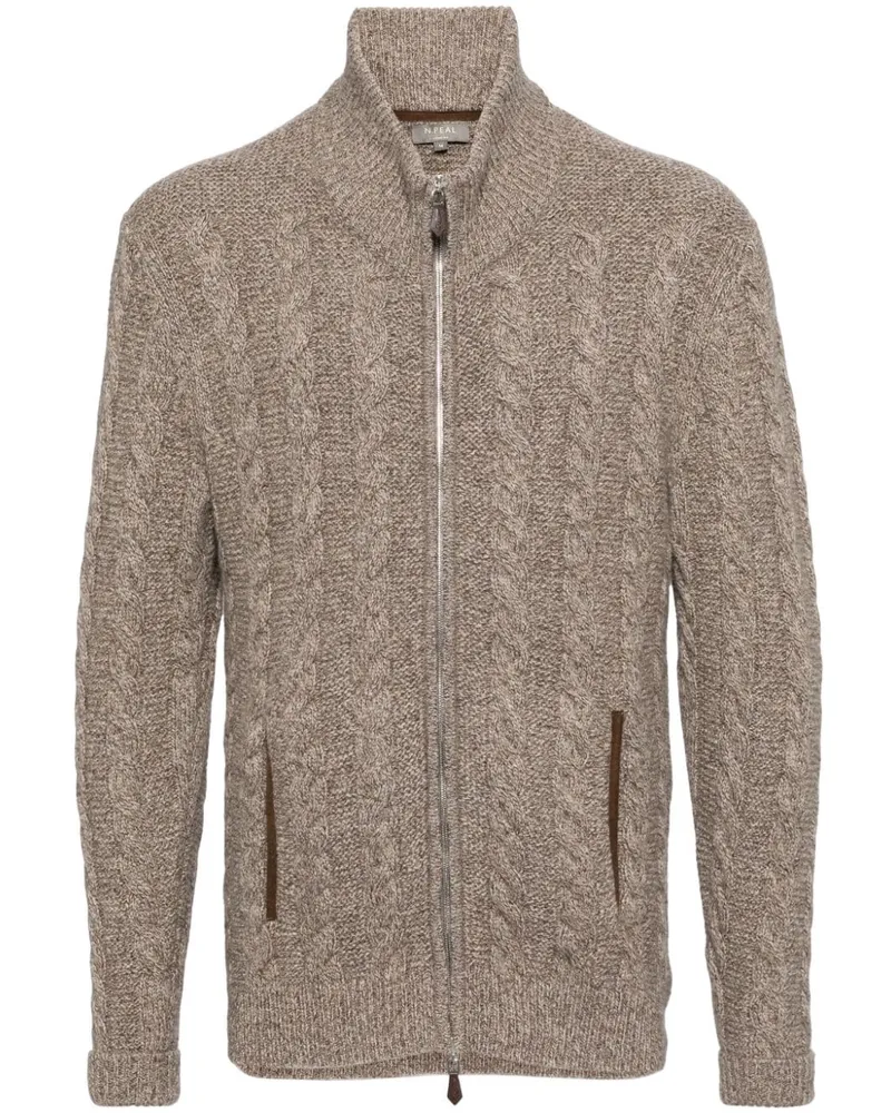 N.Peal Richmond Kaschmircardigan mit Zopfmuster - Braun Braun
