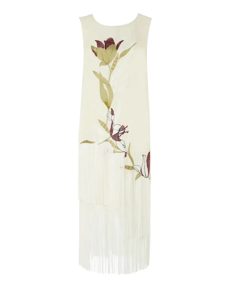Temperley London Madeline floral-embroidered fringed dress - Nude Nude