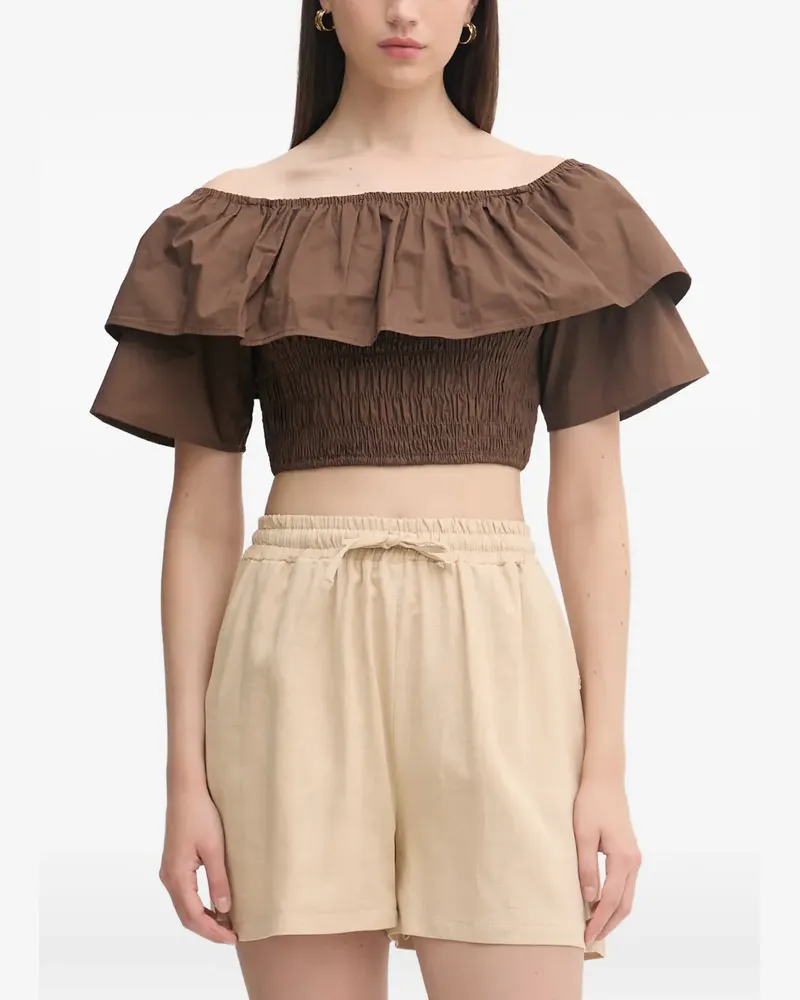 Gaudi off-the-shoulder ruffled top - Braun Braun