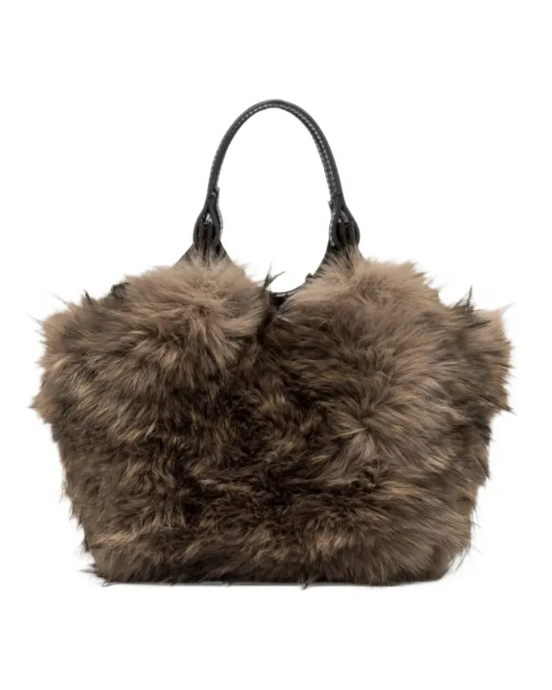 Gianni Chiarini mini DUA faux-fur top-handle tote bag - Braun Braun