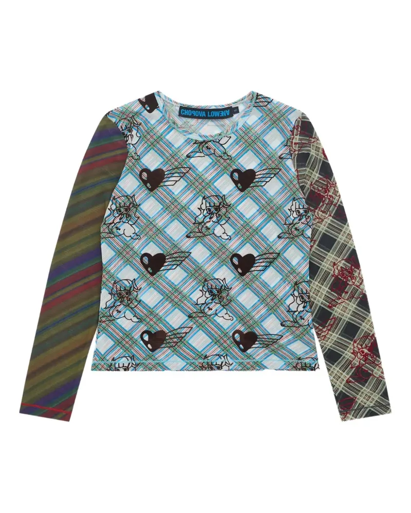CHOPOVA LOWENA Kariertes Bun Gal T-Shirt mit Print - Blau Blau