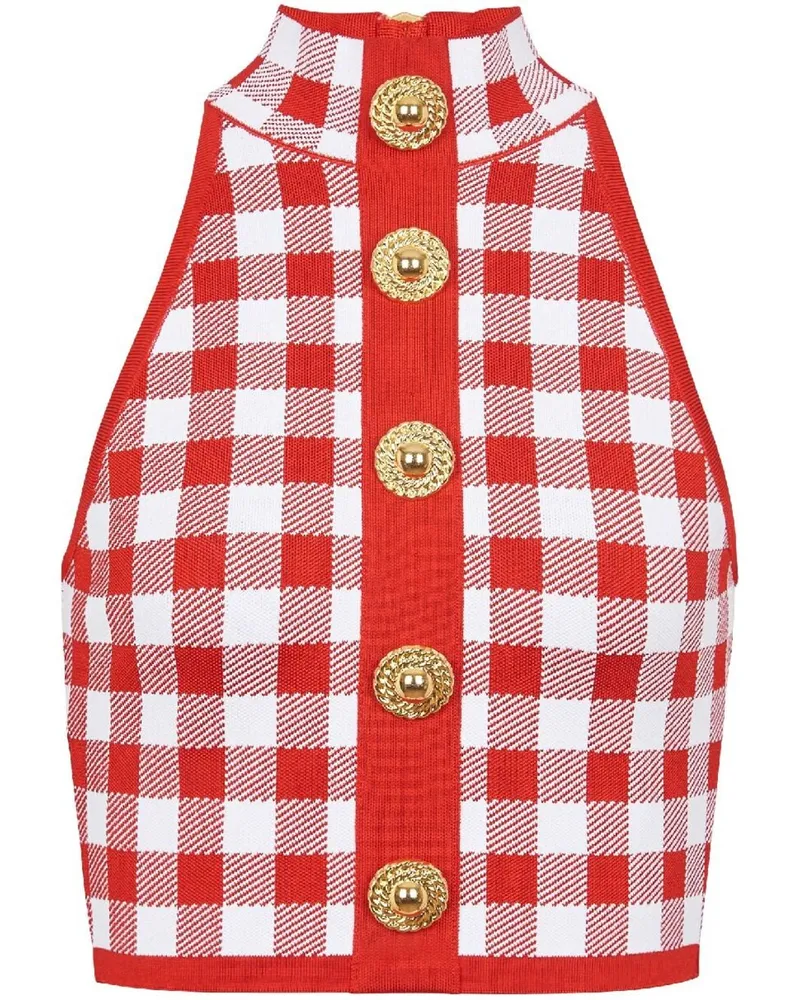 Balmain 5-Button Cropped-Top mit Check - Rot Rot