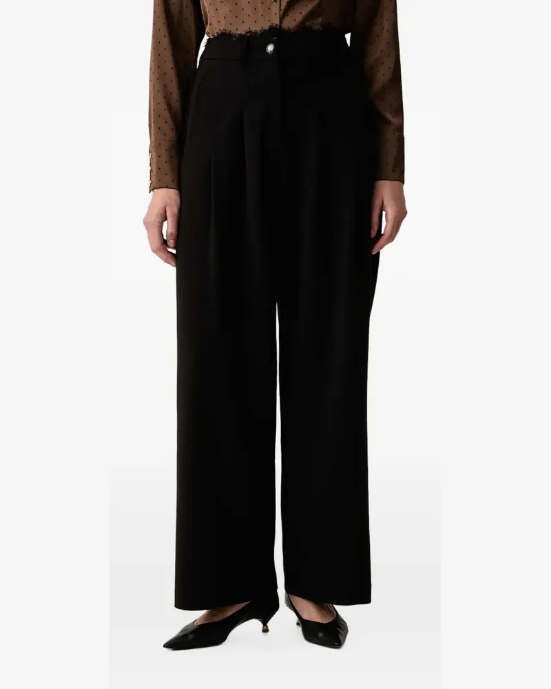 Fracomina Wide-Leg-Hose mit Bundfalten - Schwarz Schwarz