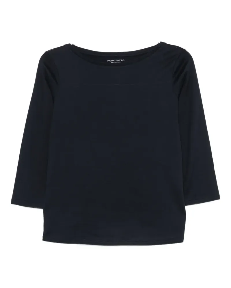 Purotatto boat-neck three-quarter-sleeve top - Blau Blau