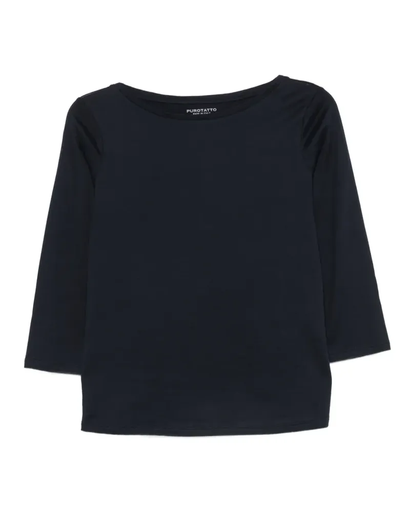Purotatto boat-neck three-quarter-sleeve top - Blau Blau