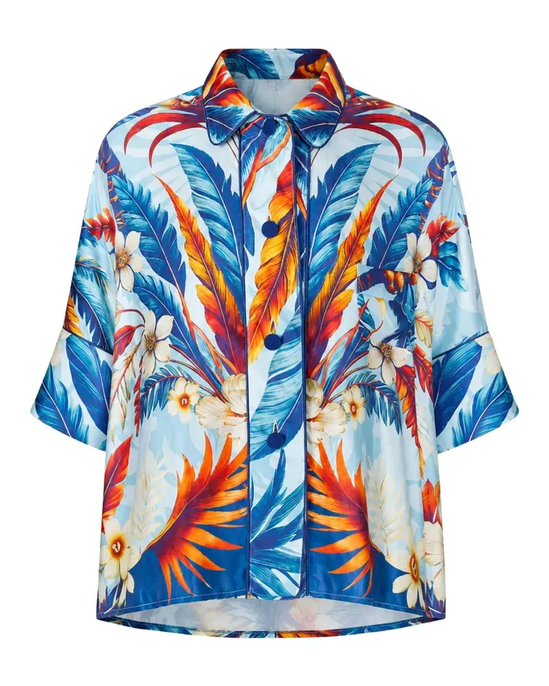 For Restless Sleepers Pistis tropical-print silk-satin shirt - Blau Blau